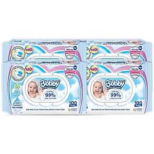 Combo Tiết Kiệm - 4 Gói Khăn Ướt Bobby Care Không Hương 100 Tờ/Gói