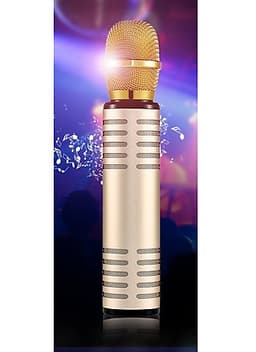 Micro Kèm loa karaoke Bluetooth hát karaoke bằng điện thoại cao cấp PKCB BM06 cắm thẻ nhớ có thể dùng trợ giảng 3 trong 1 Vàng ánh kim