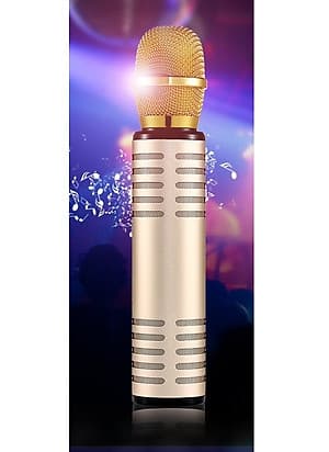 Micro Kèm loa karaoke Bluetooth hát karaoke bằng điện thoại cao cấp PKCB BM06 cắm thẻ nhớ có thể dùng trợ giảng 3 trong 1 Vàng ánh kim