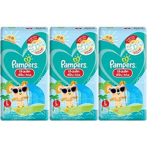Combo 3 tã Quần Pampers Điều Hoà Gói Lớn L60 (9-14kg)