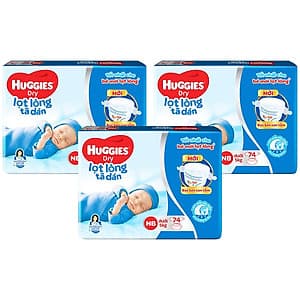 Combo 3 Gói Tã Dán Sơ Sinh Huggies NB74 (Dưới 5kg) - Gói 74 Miếng 