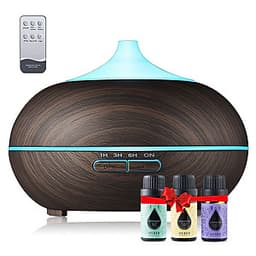 Máy Khuếch Tán Tinh Dầu 500ml Tặng 3 Chai Sả Chanh + Bạc Hà + Oải Hương 10ml Nhập Khẩu Ấn Độ | Xông Phòng 30m2 | Kèm Remote Điều Khiển | MKT18 Quả Bí Ngô Đen