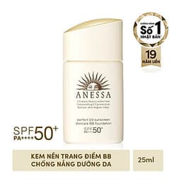 Bộ đôi Kem chống nắng dưỡng da dạng sữa bảo vệ hoàn hảo Anessa Perfect UV Sunscreen Skincare Milk SPF 50+ PA++++ 60ml + Kem nền trang điểm BB chống nắng dưỡng da Anessa SPF 50+ PA++++ 25ml