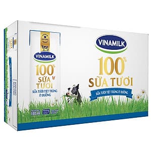 Thùng 48 Hộp Sữa Tươi Tiệt Trùng Vinamilk 100% Ít Đường (180ml)