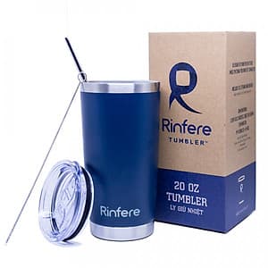 Ly Giữ Nhiệt Nắp Trượt Chống Tràn Rinfere - Tặng Kèm Ống Hút Không Gỉ, Dụng Cụ Vệ Sinh Ông Hút (590ml)
