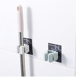 Bộ 2 móc treo chổi, cây lau nhà dụng cụ tẩy rửa nhà tắm dán tường chống khuẩn tiết kiệm không gian chịu lực tối đa 5Kg