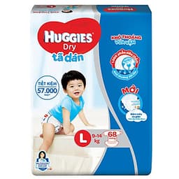 Combo 3 Gói Tã Dán Huggies Dry Gói Cực Đại L68 (68 Miếng) - Bao Bì Mới