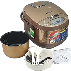 Nồi Cơm Điện Tử 1.8L Matika Đa Chức Năng Nấu Thân Inox Chống Dính 3 Lớp Nấu Cơm,Hấp Bánh,Nấu Cháo Hâm Nóng (Vàng Đồng)-Hàng Chính Hãng