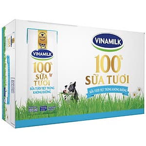 Thùng 48 Hộp Sữa Tươi Tiệt Trùng Vinamilk 100% Không Đường (180ml / Hộp)