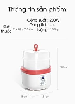 Nồi điện nấu cháo chậm đa năng bằng sứ ceramic KARPELLE (ANH) tự động, dành cho bé ăn dặm (hấp, nấu, chưng, hầm, hâm nóng) 0,8L (đỏ)