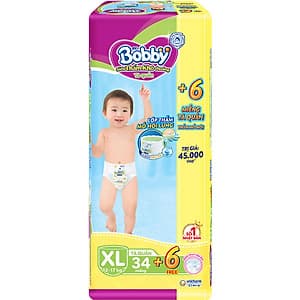 Tã Quần Bobby - Đệm Lưng Thấm Mồ Hôi XL34 (34 Miếng)- Tặng 6 Miếng Trong GóI