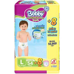 Tã Quần Bobby - Đệm Lưng Thấm Mồ Hôi L54 (54 Miếng) - Tặng 8 Miếng Trong GóI