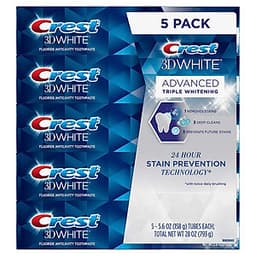 SET 5 TUÝP KEM ĐÁNH RĂNG CREST 3D WHITE ADVANCED TRIPLE WHITENING 158Gx5 HÀNG NHẬP MỸ KHÁNG KHUẨN TRẮNG RĂNG THƠM MIÊNG( MẪU MỚI )