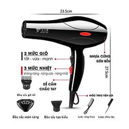 Máy sấy tóc công suất lớn 2200W, 2 chiều nóng lạnh - tặng 05 phụ kiện