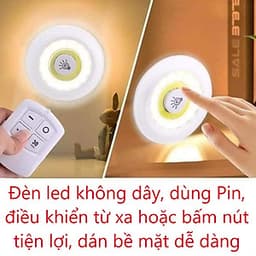 Bộ 3 Đèn LED chiếu sáng không dây - Dán tường, 2 chế độ sáng, có điều khiển từ xa, dùng pin