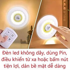 Bộ 3 Đèn LED chiếu sáng không dây - Dán tường, 2 chế độ sáng, có điều khiển từ xa, dùng pin