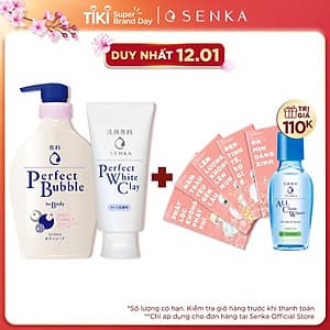 Combo Sữa tắm dưỡng ẩm Senka Perfect Whip hương hoa hồng, đinh hương 500ml và Sữa rửa mặt chiết xuất đất sét trắng Senka Perfect Whip Clay 120g