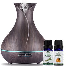 Combo máy khuếch tán/ máy xông tinh dầu bình hoa màu nâu FX2020 + tinh dầu sả chanh + tinh dầu cam Lorganic (10ml x2) LGN0185