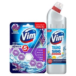 Combo 1 Vim Diệt Khuẩn Fresh Chanh xả 880ml + Viên vệ sinh bồn cầu VIM POWER 5 Vim Block Hương Lavender