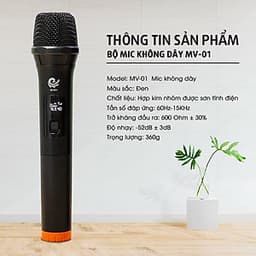 Micro Đôi Karaoke - Micro Không Dây MV 01 - Hàng chính hãng