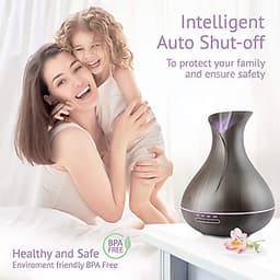 Máy Khuếch Tán Tinh Dầu 500ml Tặng 3 Chai Sả Chanh + Bạc Hà + Oải Hương 10ml Nhập Khẩu Ấn Độ | Xông Phòng 30m2 | Kèm Remote Điều Khiển | MKT17 Lục Bình Đen