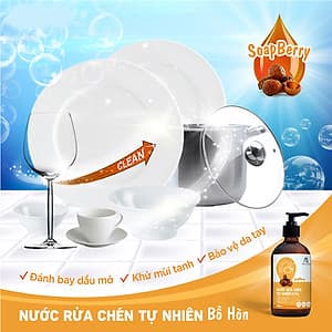 Nước rửa chén tự nhiên chiết xuất từ trái Bồ Hòn và tinh dầu Bạc Hà Nguyên Chất 1500ml JULYHOUSE khử mùi tanh