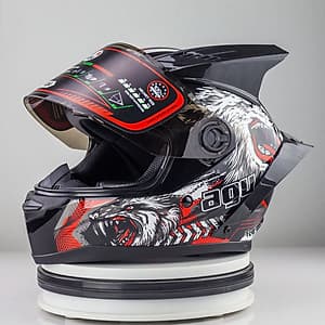 [COMBO] Mũ Bảo Hiểm Fullface AGU Tem 39 Đỏ – Sừng – Đuôi Gió