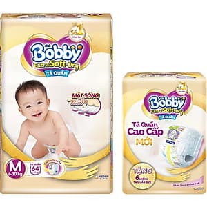 Tã Quần Bobby Extra Soft Dry M64 [Tặng 6 Miếng Tã Quần size M]