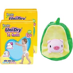 Combo 2 Tã Quần UniDry Ultra Jumbo XL62 - Tặng 01 Balo Trái Bơ Mặt Heo