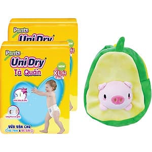 Combo 2 Tã Quần UniDry Ultra Jumbo XL62 - Tặng 01 Balo Trái Bơ Mặt Heo