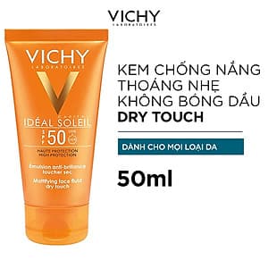 Kem Chống Nắng Không Gây Nhờn Rít Không Màu SPF50  Vichy Capital Soleil SPF50 Face Dry Touch (50ml) -100516689