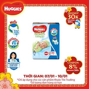 Miếng Lót Sơ Sinh Huggies Dry Newborn 2 - 60 (60 Miếng) - Bao Bì Mới