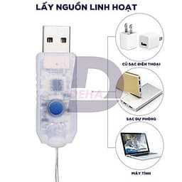 Dây đèn led đom đóm DEHA trang trí nguồn USB kèm điều khiển 8 chế độ nháy nhiều màu