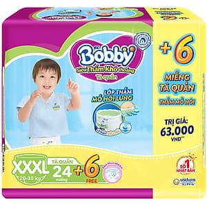 Tã Quần Bobby - Đệm Lưng Thấm Mồ Hôi XXXL24 (24 Miếng) - Tặng 6 Miếng Trong GóI