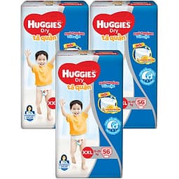 Combo 3 Gói Tã Quần Huggies Dry Gói Cực Đại XXL56 (56 Miếng) - Bao Bì Mới