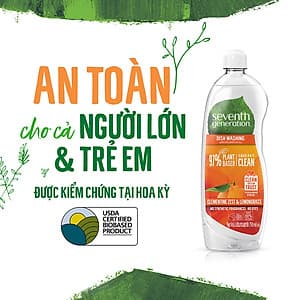 Nước Rửa Chén Gốc Thực Vật Seventh Generation Clementine Zest & Lemongrass Hương Cam Xả - 750Ml