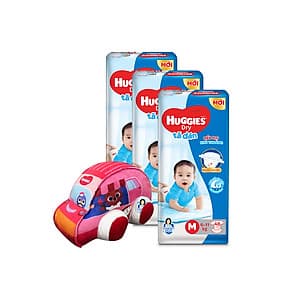 Combo 3 Tã dán HUGGIES DRY JUMBO M48/L42/XL38/XXL34 [Tặng Xe bông]