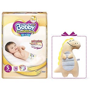  Tã Quần Cao Cấp Bobby Extra Soft Dry S70 (70 Mếng) - Tặng Khủng Long Bông - màu ngẫu nhiên