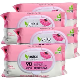 Combo 4 Gói Khăn Ướt Yuniku 90 Tờ Hương Phấn ( 90 tờ x 4 )