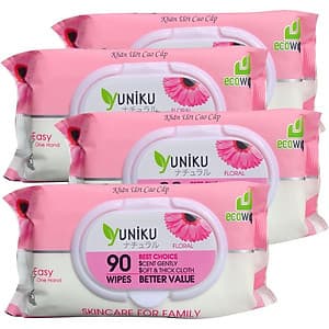 Combo 4 Gói Khăn Ướt Yuniku 90 Tờ Hương Phấn ( 90 tờ x 4 )