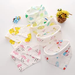 Khăn Tam Giác, Khăn Quàng Cổ, Khăn Yếm Vải Xô Có Cúc Bấm - (Set 5 khăn màu ngẫu nhiên)