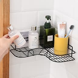 Kệ dán góc tường tam giác đựng đồ nhà tắm, nhà bếp kim loại