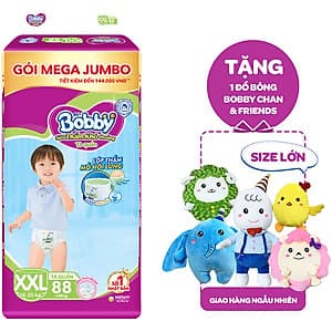 Tã Quần Bobby Đệm Lưng Thấm Mồi Hôi Lưng Mega Jumbo XXL88 - Tặng 1 đồ bông Bobby Chan (Sưu tập 05 con Bobby Chan & Những người bạn)