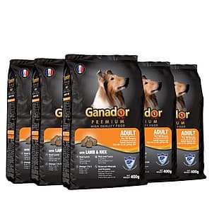 Combo 5 gói thức ăn cho chó trưởng thành Ganador vị thịt cừu & gạo Lamb & Rice 400gram