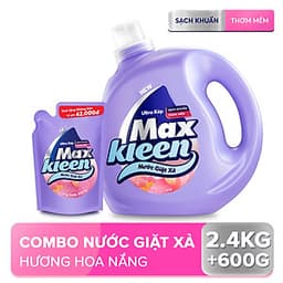 Chai Nước Giặt Xả Maxkleen Hương Hoa Nắng Sạch Khuẩn Thơm Mềm Tiện Lợi & Tiết Kiệm 2.4Kg Tặng Túi 600G