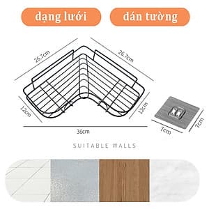 Kệ dán góc tường tam giác đựng đồ nhà tắm, nhà bếp kim loại