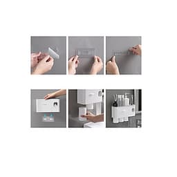 Hộp đựng bàn chải kem đánh răng nhà tắm tặng kèm 4 cốc-Kệ để đồ vệ sinh răng miệng dán tường (màu ngẫu nhiên)