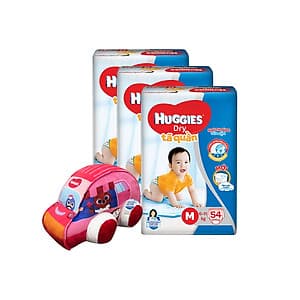 Combo 3 Tã quần HUGGIES DRY PANTS BIG JUMBO M54/L48/XL42/XXL38 [Tặng Xe bông]