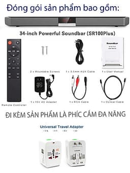 Loa soundbar tivi 3D âm thanh nổi kết nối không dây SR100 PLUS ( hàng nhập khẩu ) có phíc cắm đa năng đi  kèm