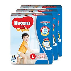 Combo 3 Tã quần HUGGIES DRY PANTS SUPER JUMBO L68 (8 - 13kg)  - Gói 68 miếng 